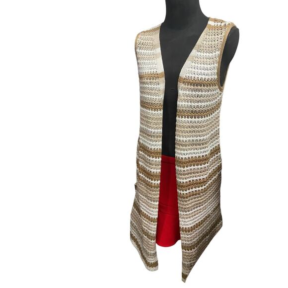 Hooked Up Crochet Duster Medium  Split Sides Browns Cream - Picture 1 of 13